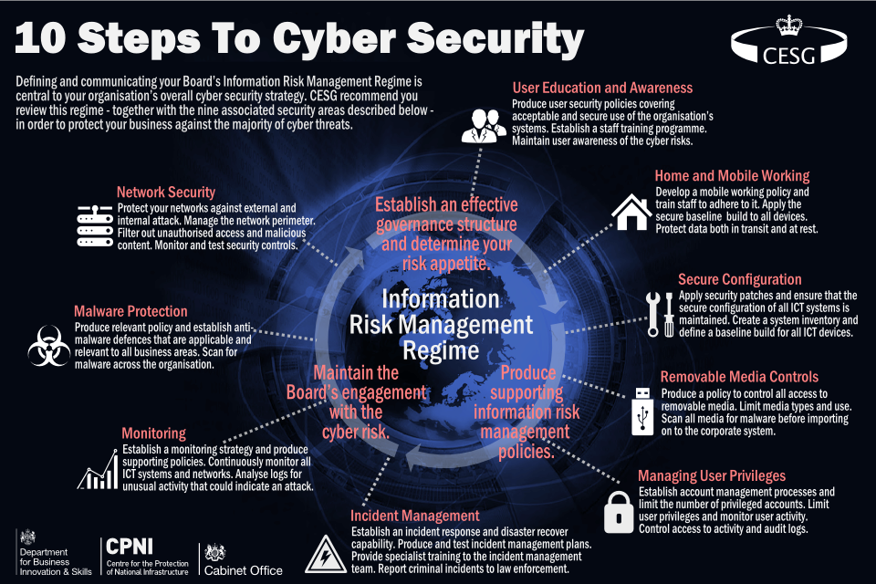 10 Steps to Cyber Security infographic
