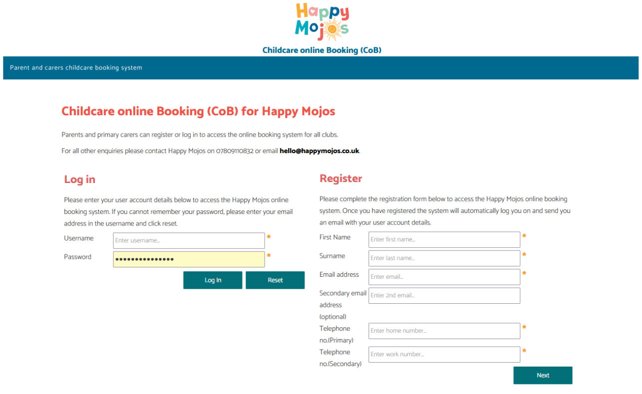 Customised Childcare online Booking