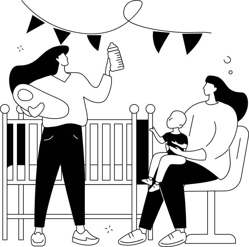 a woman holding a baby and a baby sitting on a crib wraparound care