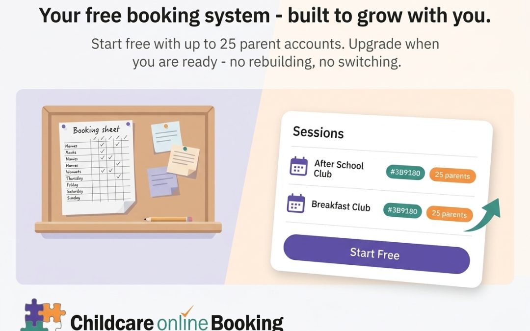Free parent booking app for childcare: start free, grow without switching