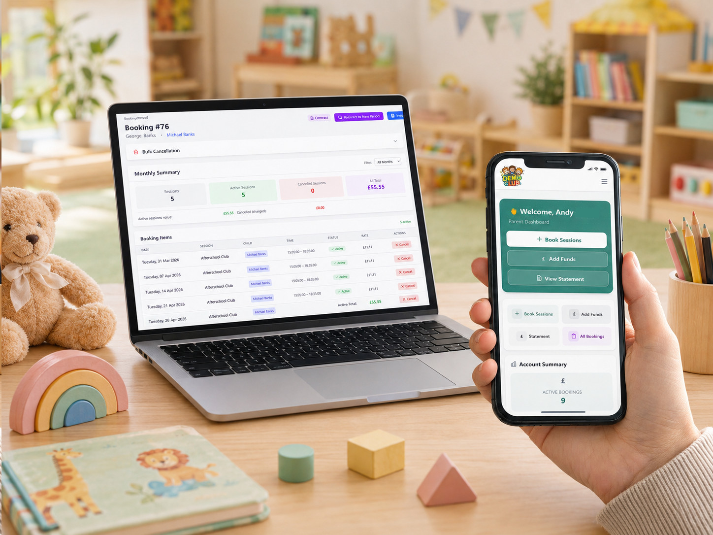Childcare booking app on devices